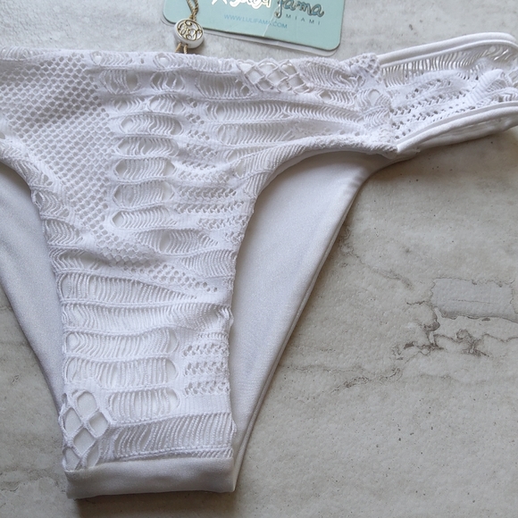 Luli Fama Carnaval White Crochet Swim Bottoms NWT IR - M - Picture 3 of 6